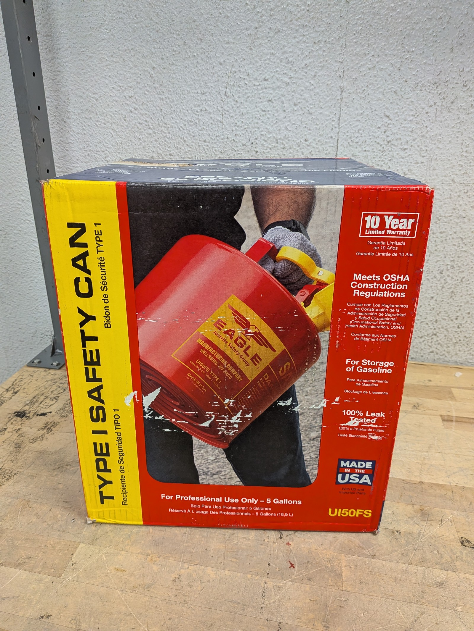 EAGLE 5 Gallon Type I Red Safety Gas Can for Gasoline Flame Arrester