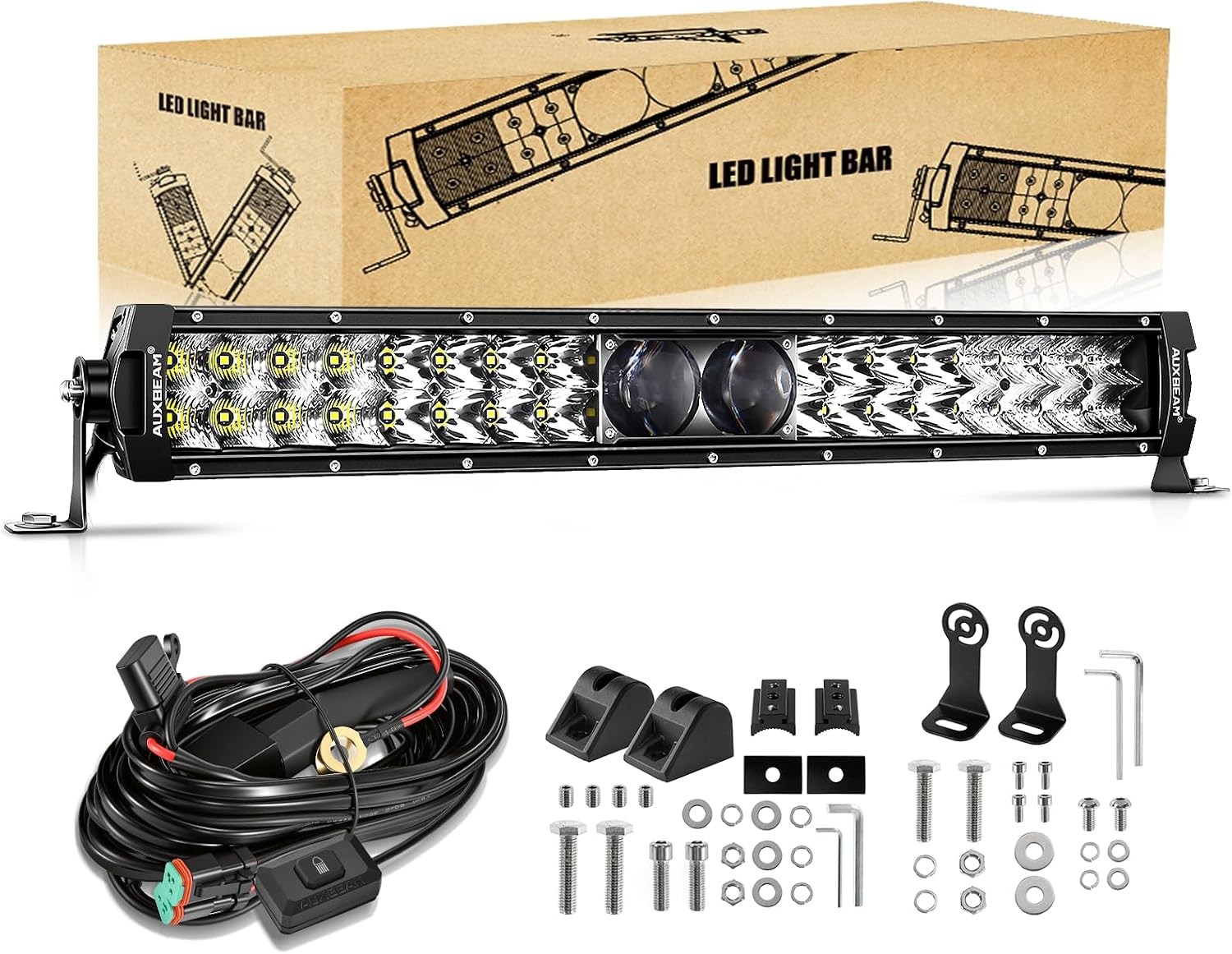AUXBEAM 22-Inch LED Light Bar for Vehicles, 5D-Pro Series
